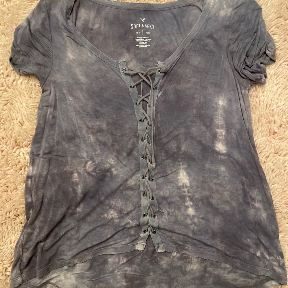 Tie die t shirt with laces up front